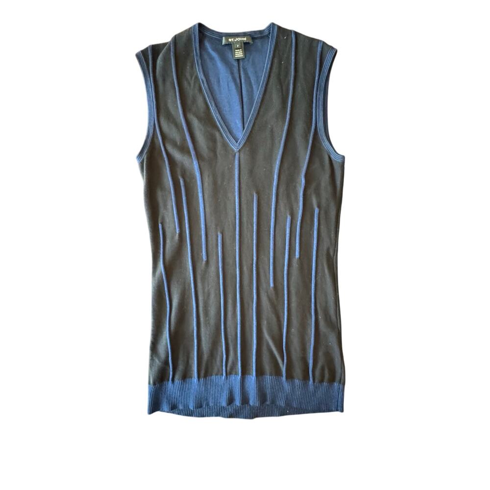 St. John Knits Tunic Top Womens P / Small Sleeveless Tank Blue V‎ Neck $695
